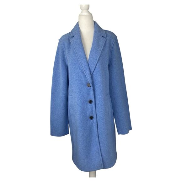 J Crew Coat Womens Size 12 Blue Wool Blend Button Pockets Top Coat Overcoat